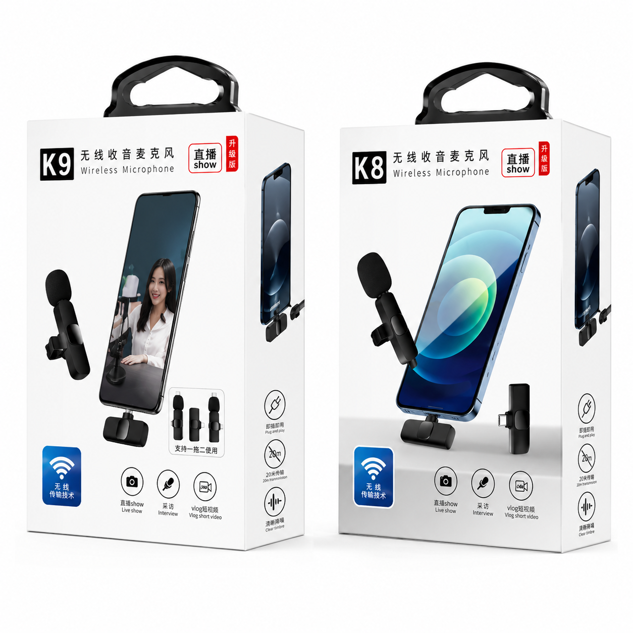 Wireless MIC Type C/Lighting/Android Wireless Single/Double Microphone For Interview, Vlogging , Podcast