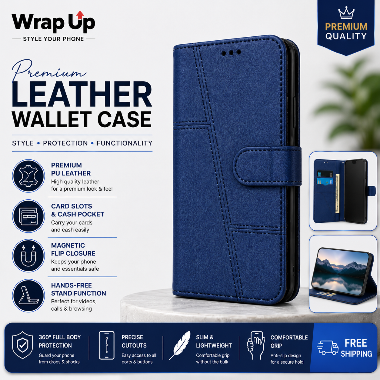 Oppo A5 Premium Leather Wallet Book Cover Case with Card Holder