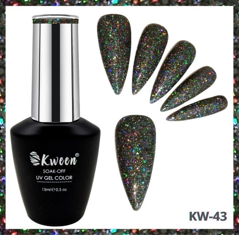 KWEEN Grey shinny Glitter Gel Nail Polish Sparkly Long Lasting Shiny Gel Polish UV LED Soak Off Gel Polish