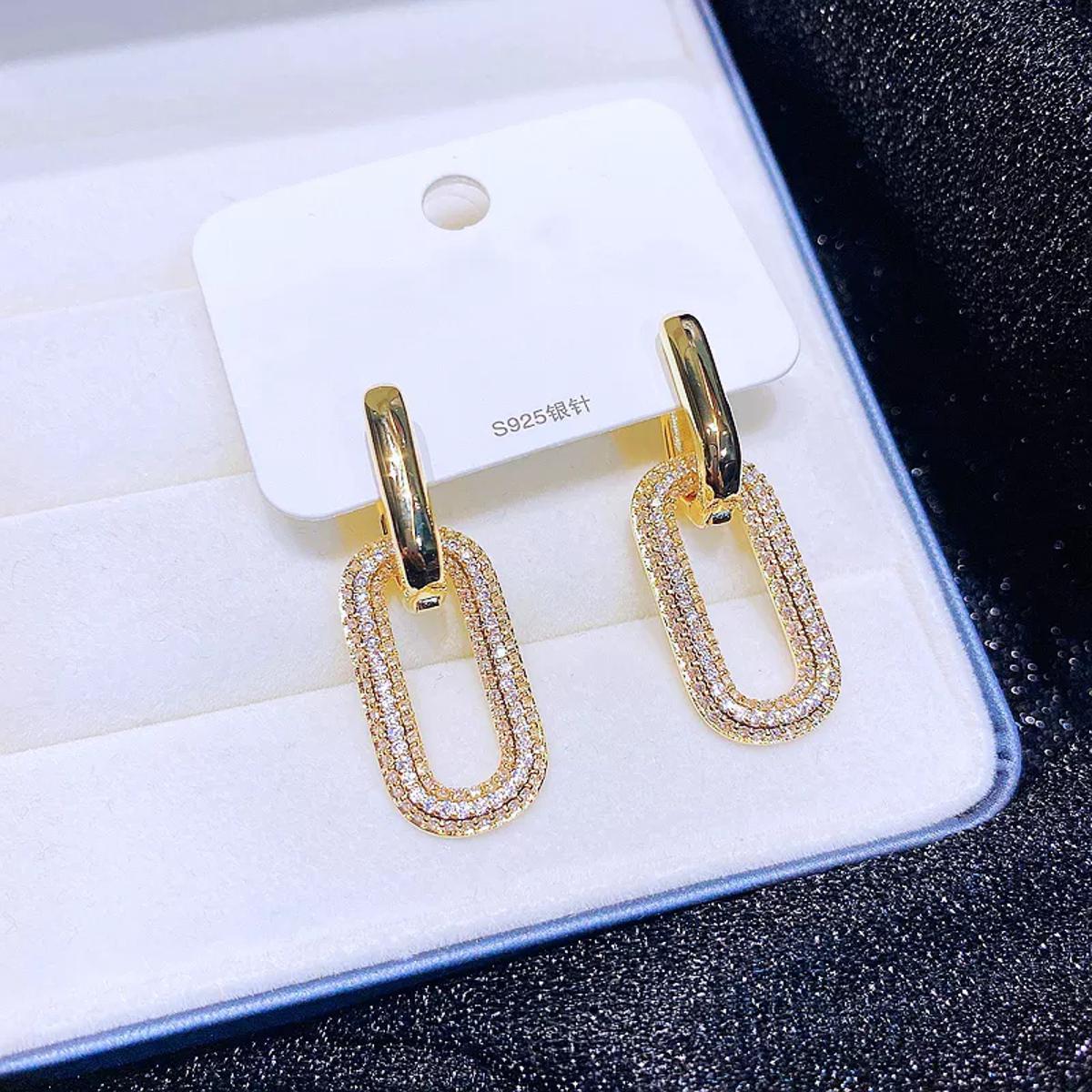 Korean Jewelry Cubic Zircon Geometric Rhinestone Diamond Earrings Girl Woman For Gifts Friends