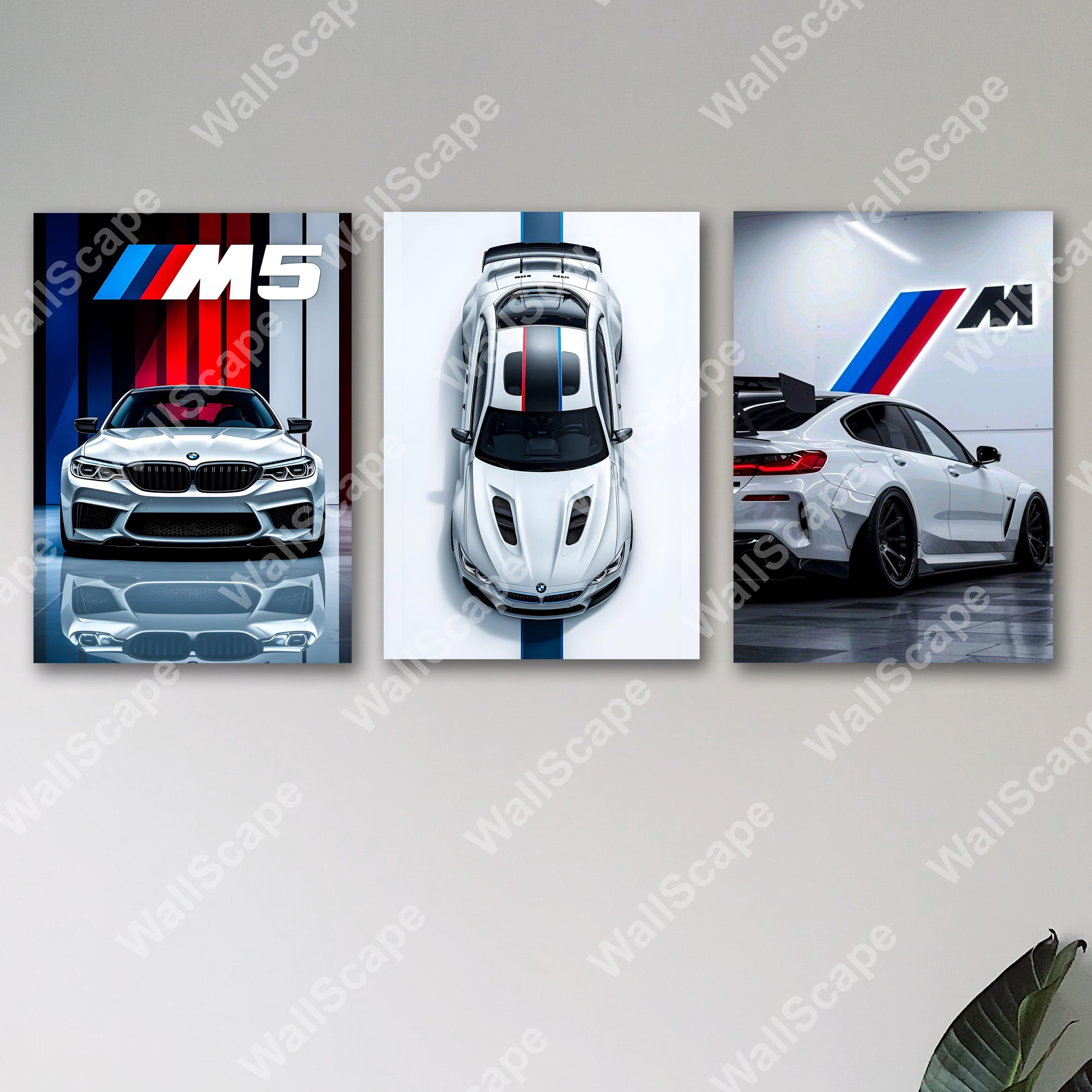 set of 3  BMW  sports car wooden sticky frames for room home decoration / ferari sticky phototiles for home boys gaming room setup
