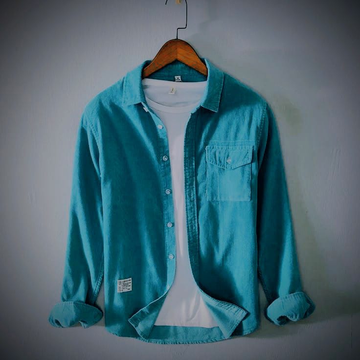 Men;s long sleeves navy blue shirt with under white T Shirt