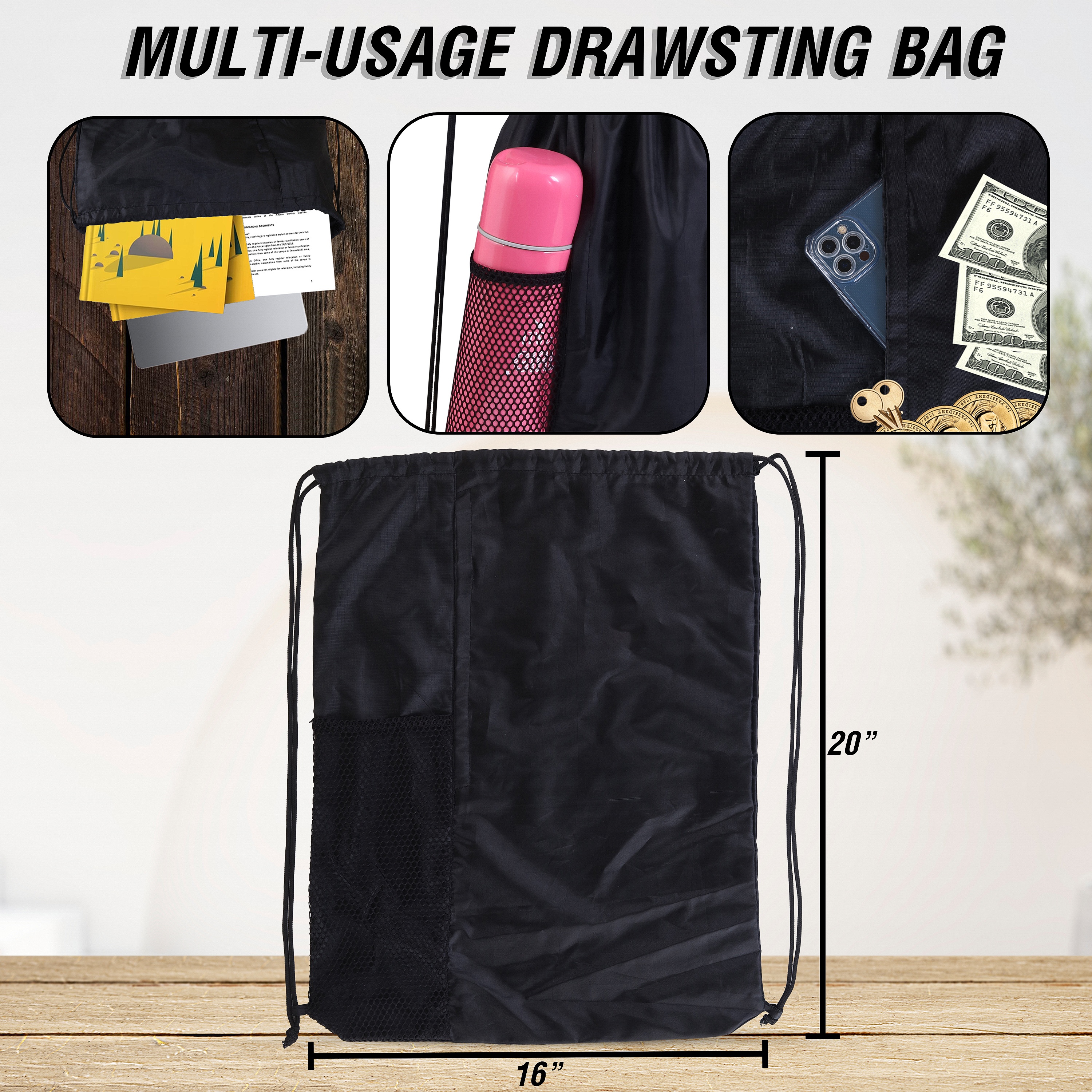 Drawstring Bags White Swim Sport Sack PE Bags Water Proof Drawstring Gym Bags for Kids Adults with Outside Zipper and Mesh Pocket String Swimming Sports Bag for School, Sports, Swimming, Gym, Travel  The Anatomy of the Drawstring Bag  The M