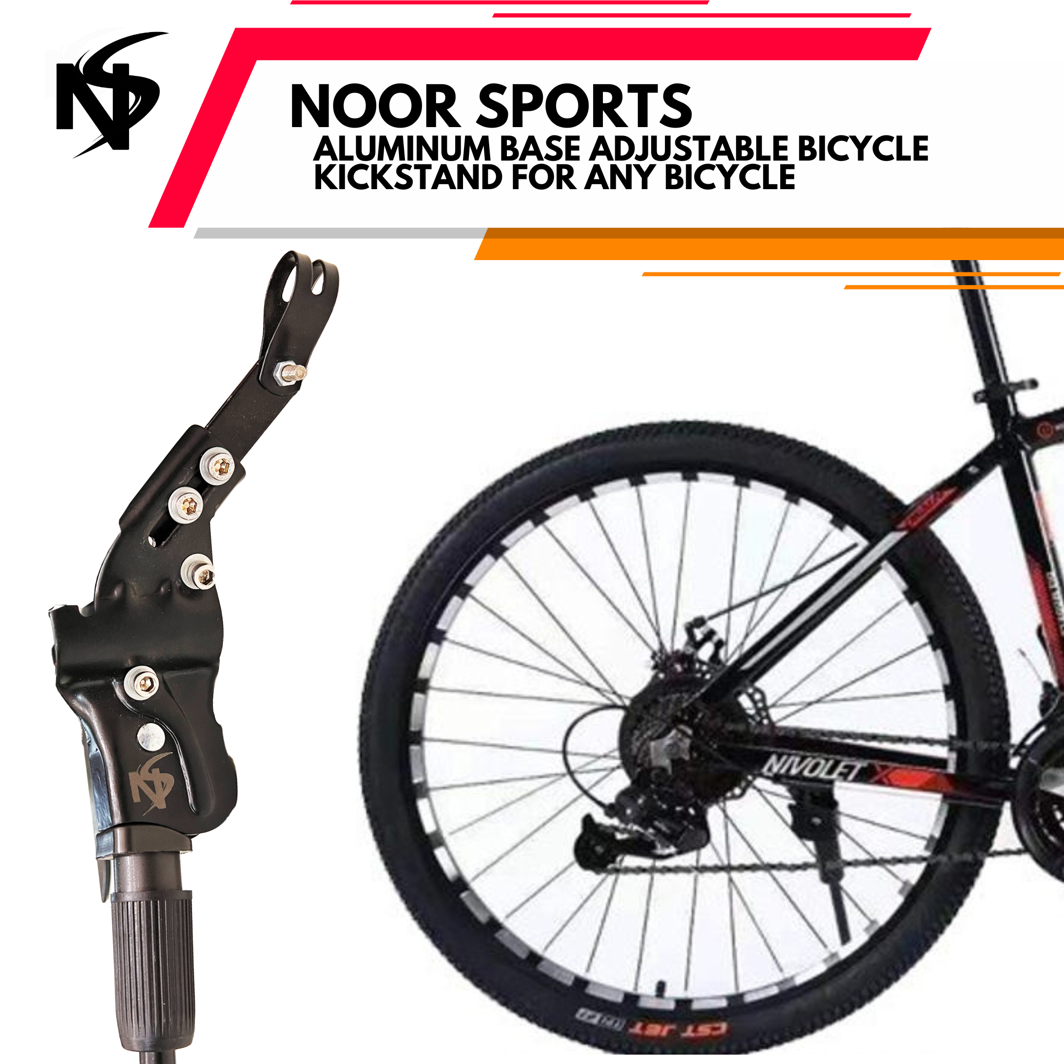 Noor Sports Adjustable Aluminum Bicycle Kickstand – Universal Fit Bike Stand for All Cycles, Easy Install, Pure Aluminium