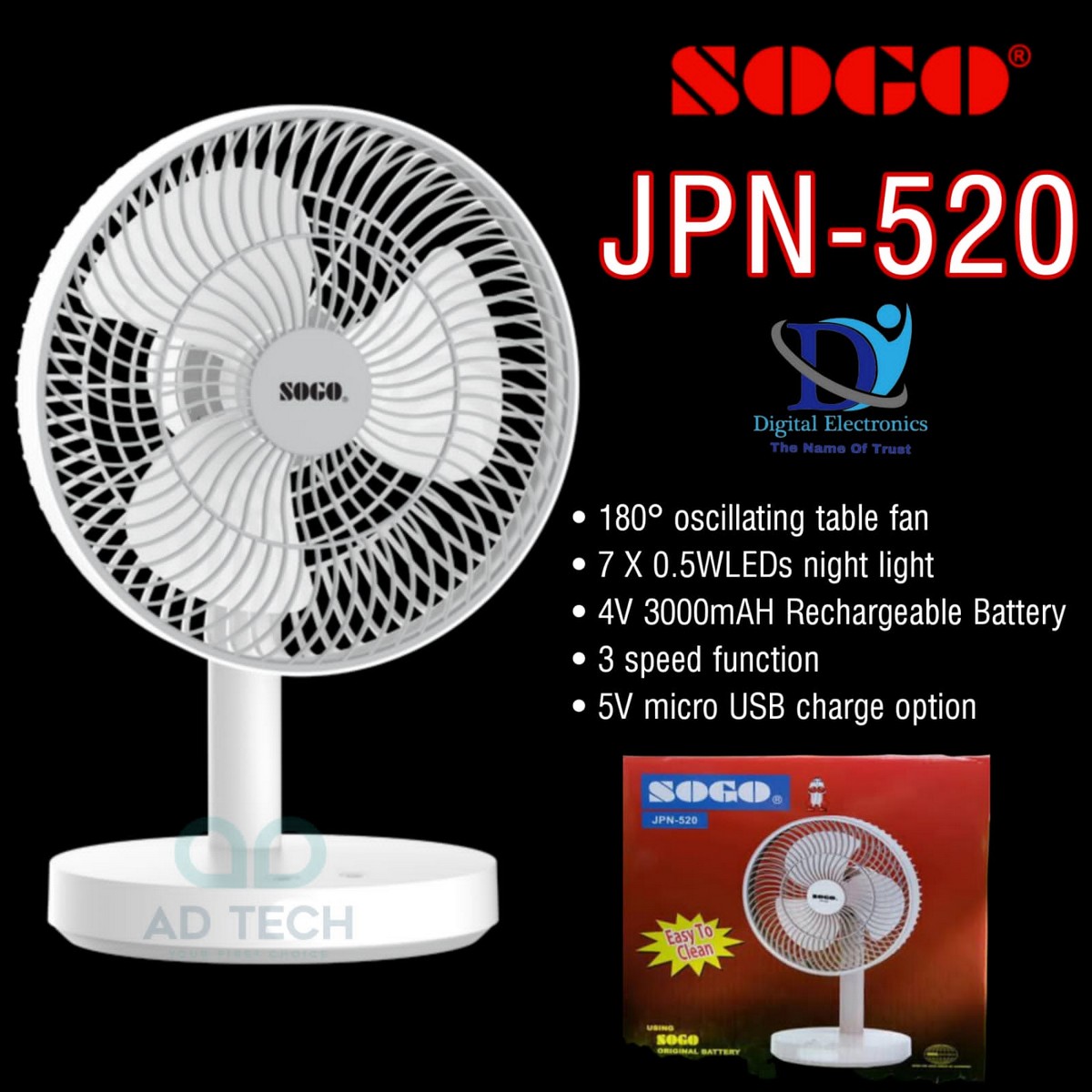 Sogo USB Rechargeable Mini Portable Table Fan JPN 520 Price In 