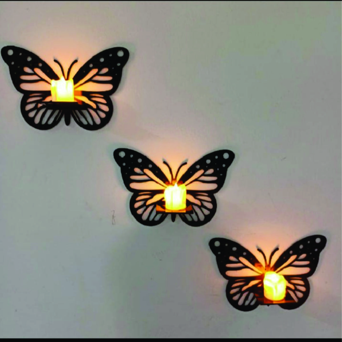 Butterfly Design Wooden Wall Shelf Decorative Candle Display Holder