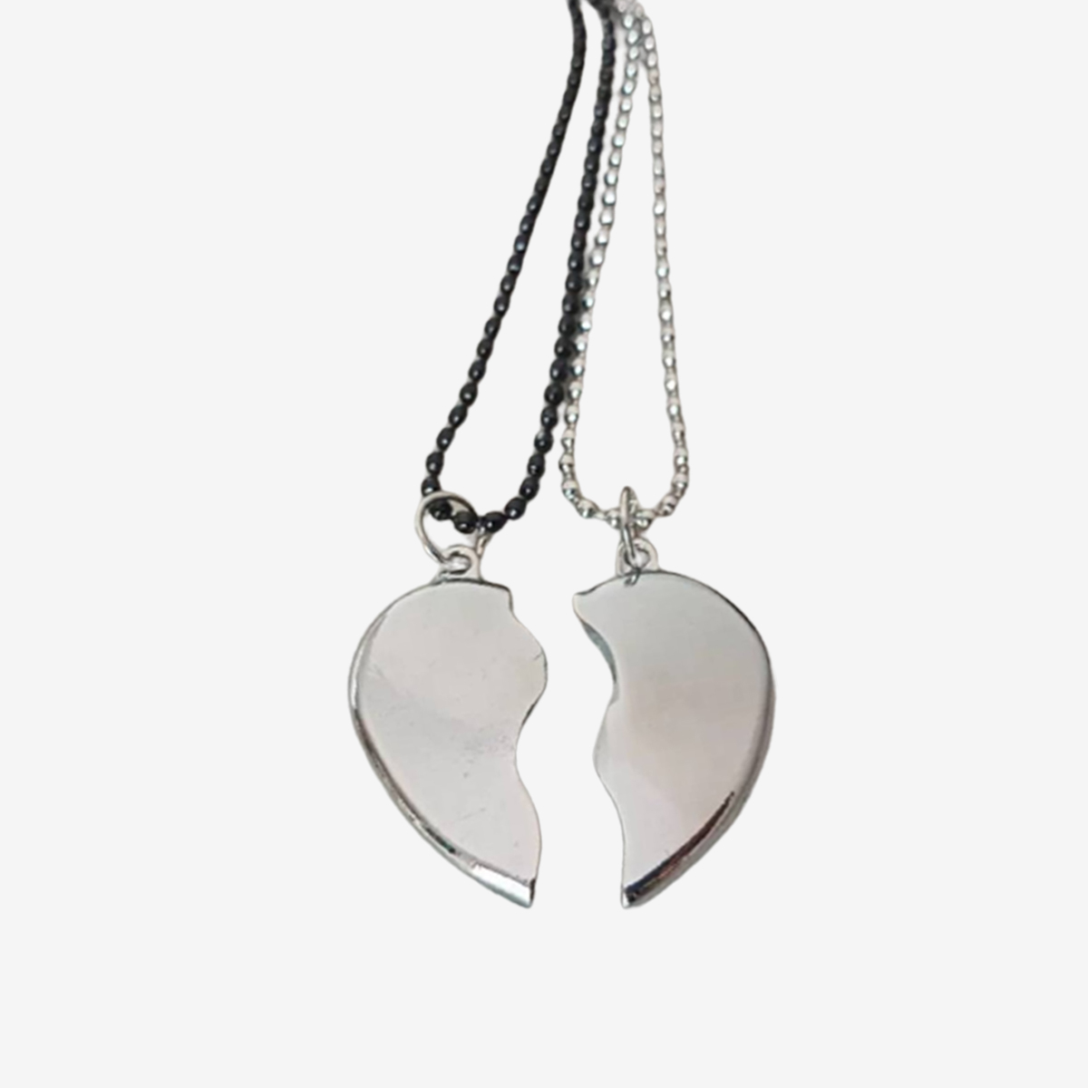 Antique Broken Heart Shaped Silver Locket with Black and Silver Chain Necklace for Lovers and Best Friends