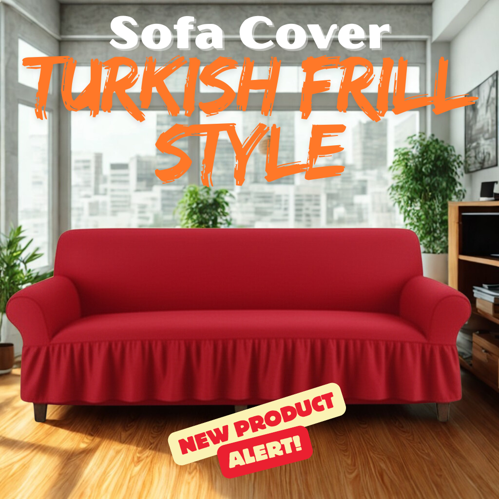 Turkish Style Frill Sofa Cover Durable Perfect Size Sofa Cover for all Sizes Sofa Combed/ Chinoti Sofa / 1, 2 , 3 Seater , 5 Seater (3+1+1), 6 Seater (3+2+1 ) , 7 Seater (3+2+1+1) Sofa Covers/ Soft Fabric/ Breathable/  Stretchable / Modern new Style look