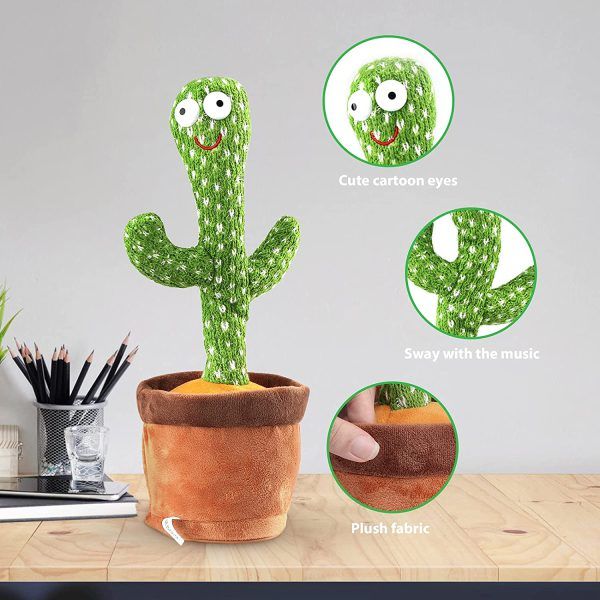 Dancing Cactus Talking Toy Kids Children Plush Electronic Toys Baby Singing Wriggle Voice Recording Repeats What You Say LED Lights Toddler Educational Funny Gift