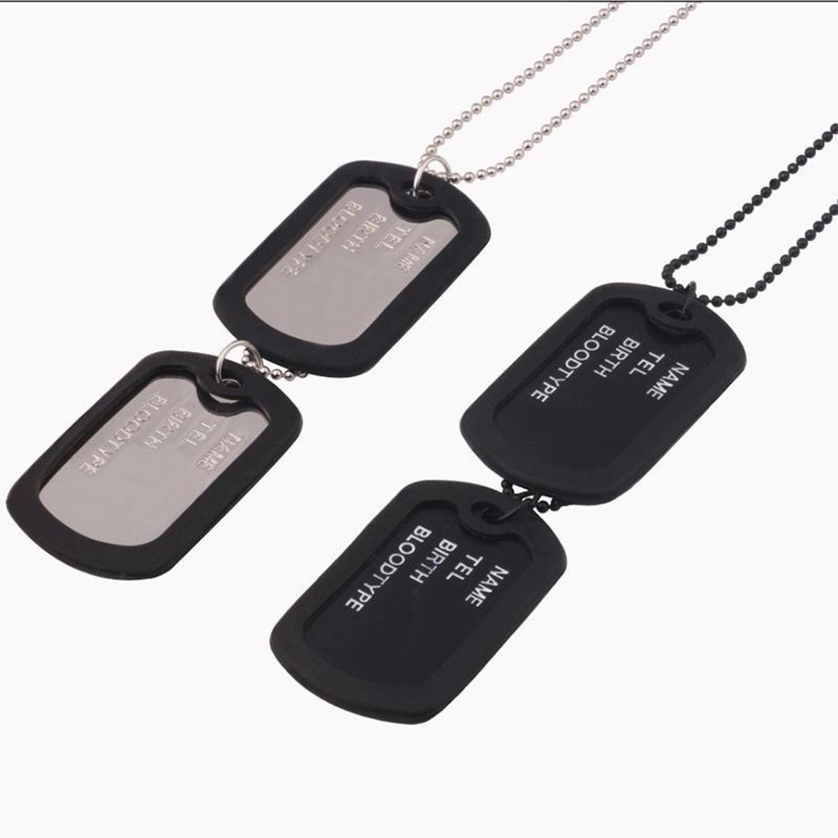Military Army Style Black/Silver/Dog Tags Pendant Chain Necklace