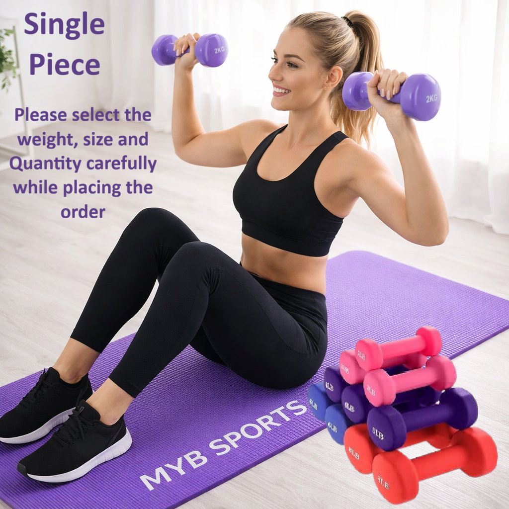 Vinyl Coated Dumbbell Pair or Single Piece |Yoga Dumbbells |Colorful Dumbbell| Home Gym Fitness Weight | Strength Training & Exercise Equipment for Men & Women