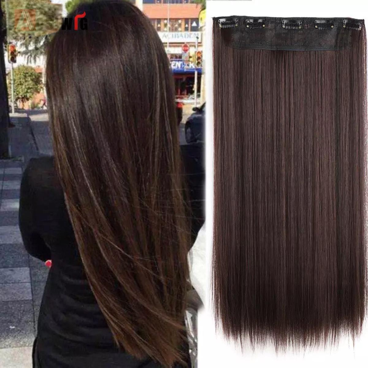 Dark brown hair extension for girls- 5 clips synthetic hair extension
