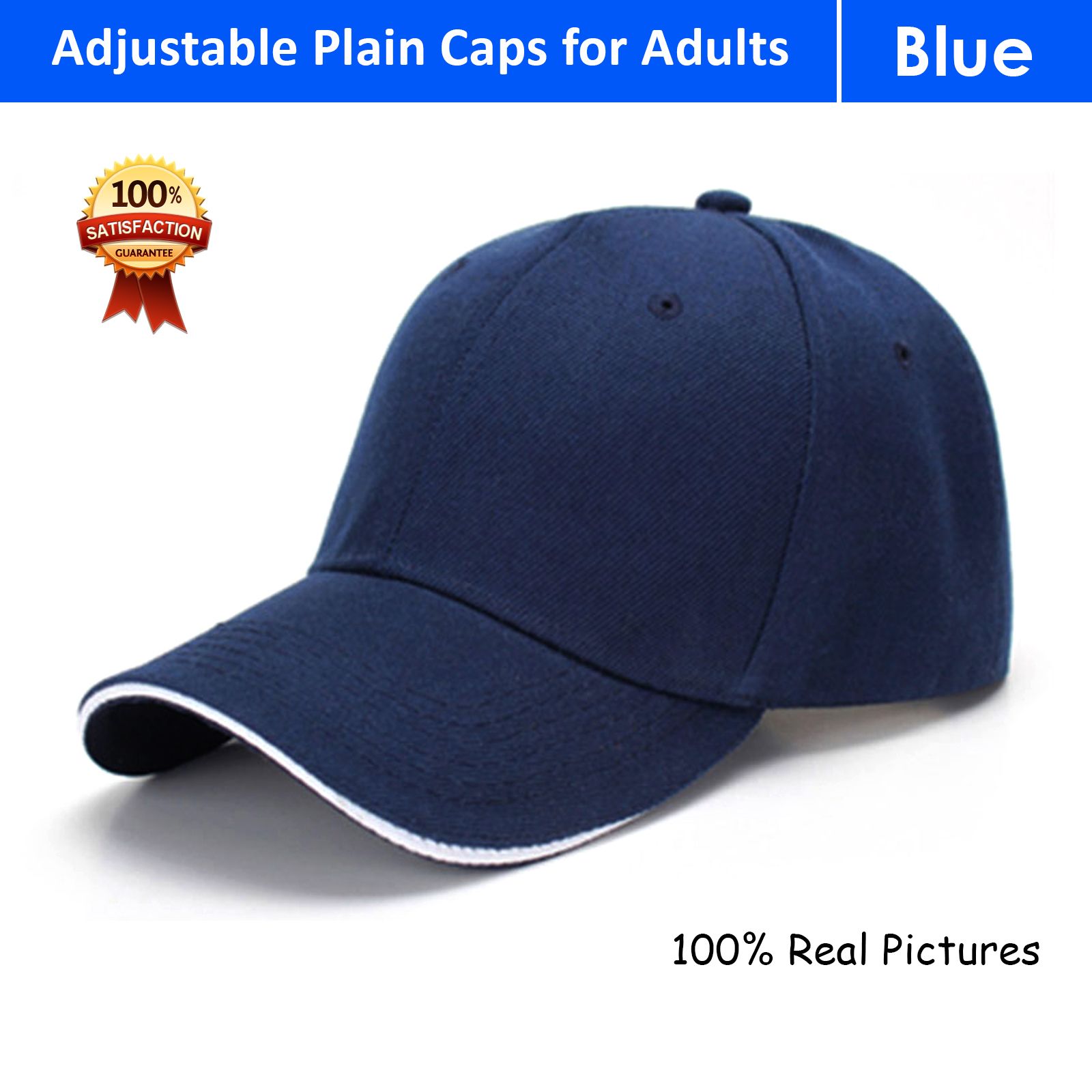 New Best Quality Outdoor Sun Hats for Men with Adjustable Back Round Top Army Caps Solid Visor Baseball Cap for Men in Black and Blue Color for Adults