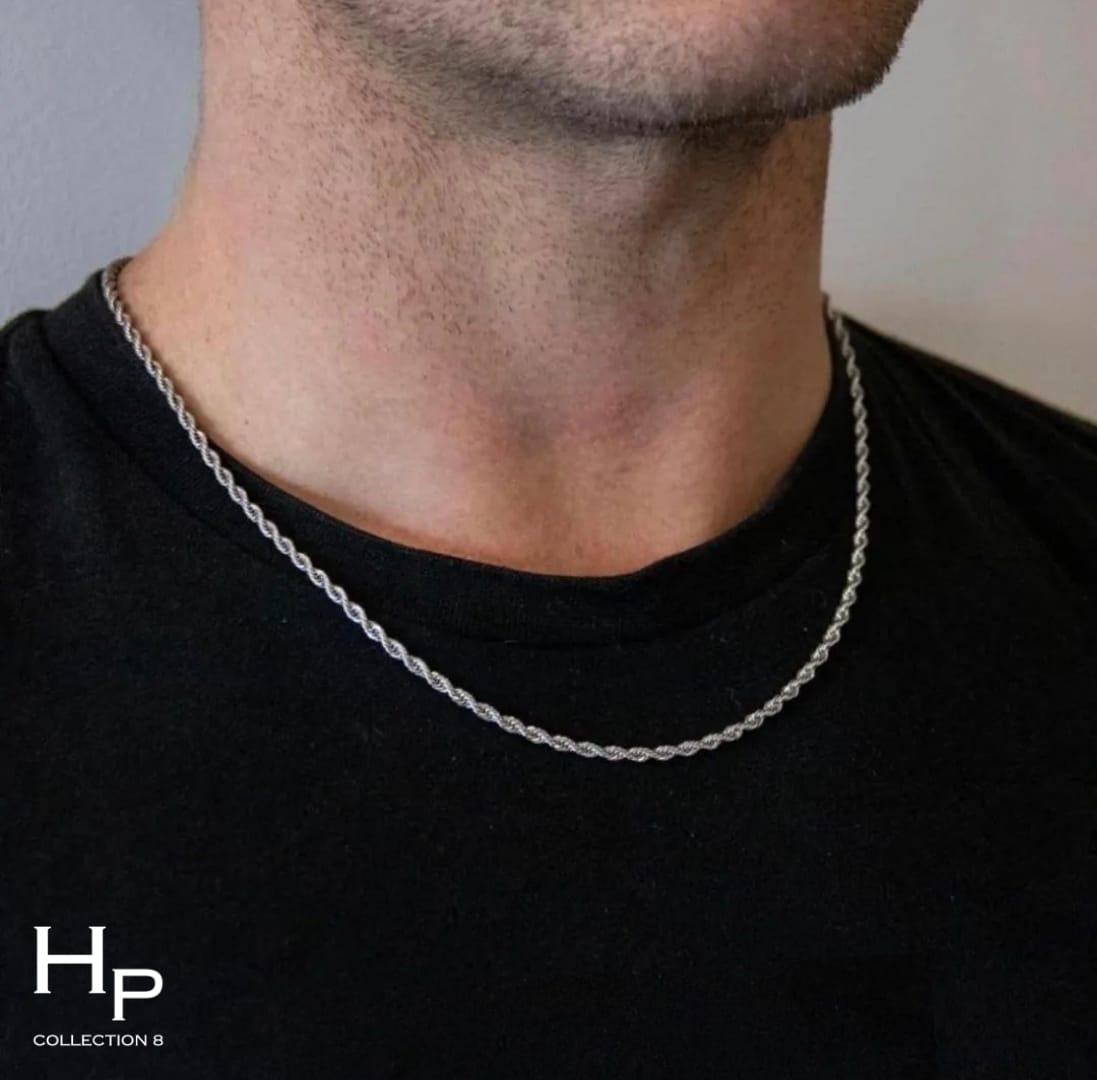 Italian Silver Rope Shaped Neck Chain For Men - High Quality