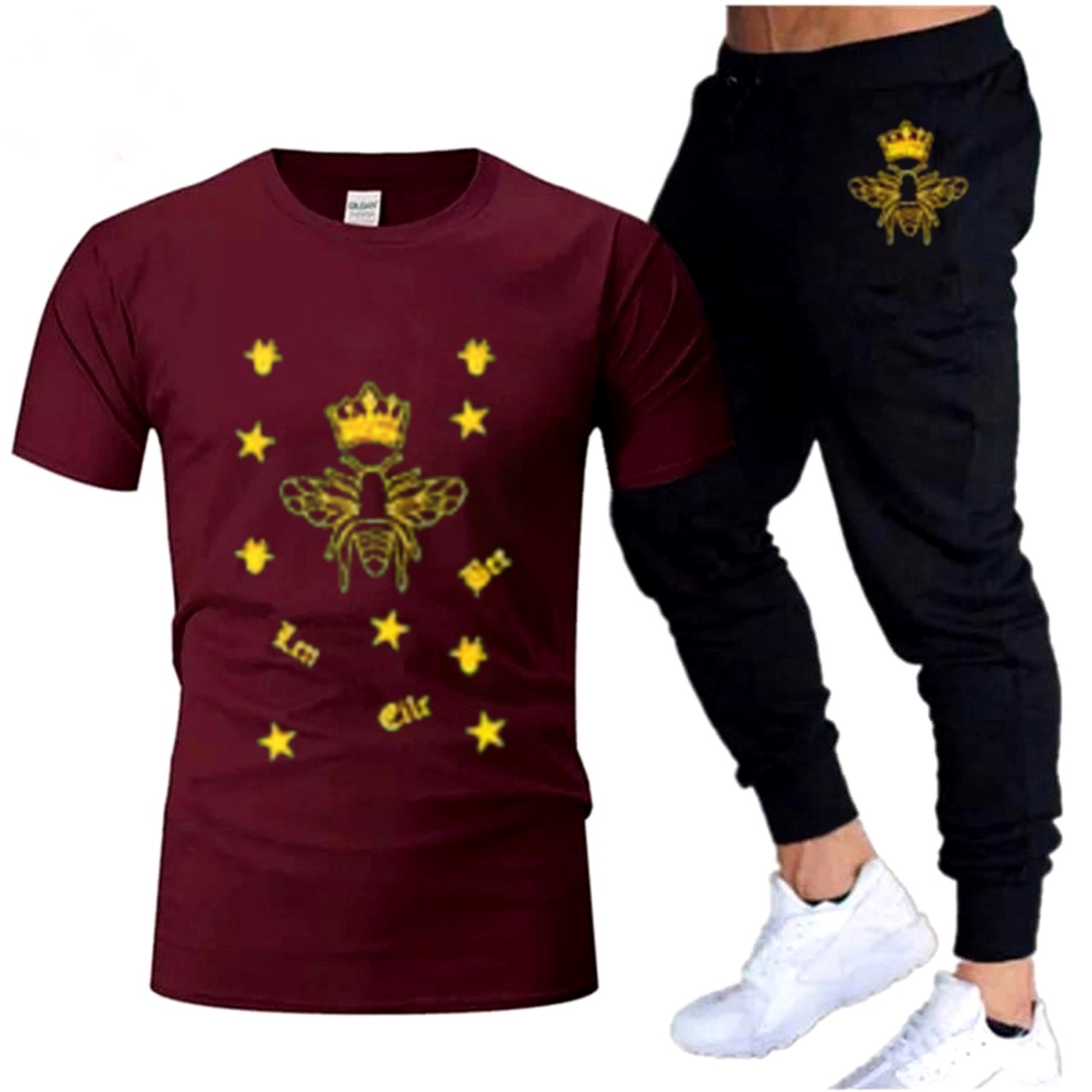 Men's Black Printed Tracksuit Trendy Athletic Wear Polyester Spandex Blend Comfortable Fit