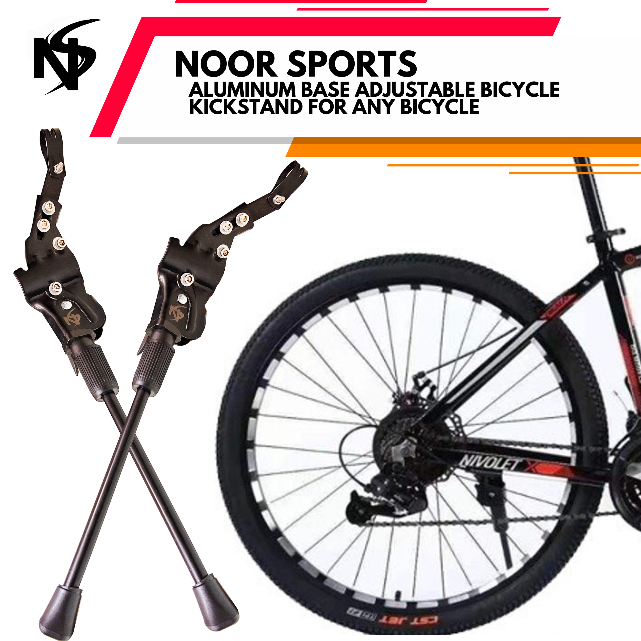 Noor Sports Adjustable Aluminum Bicycle Kickstand – Universal Fit Bike Stand for All Cycles, Easy Install, Pure Aluminium