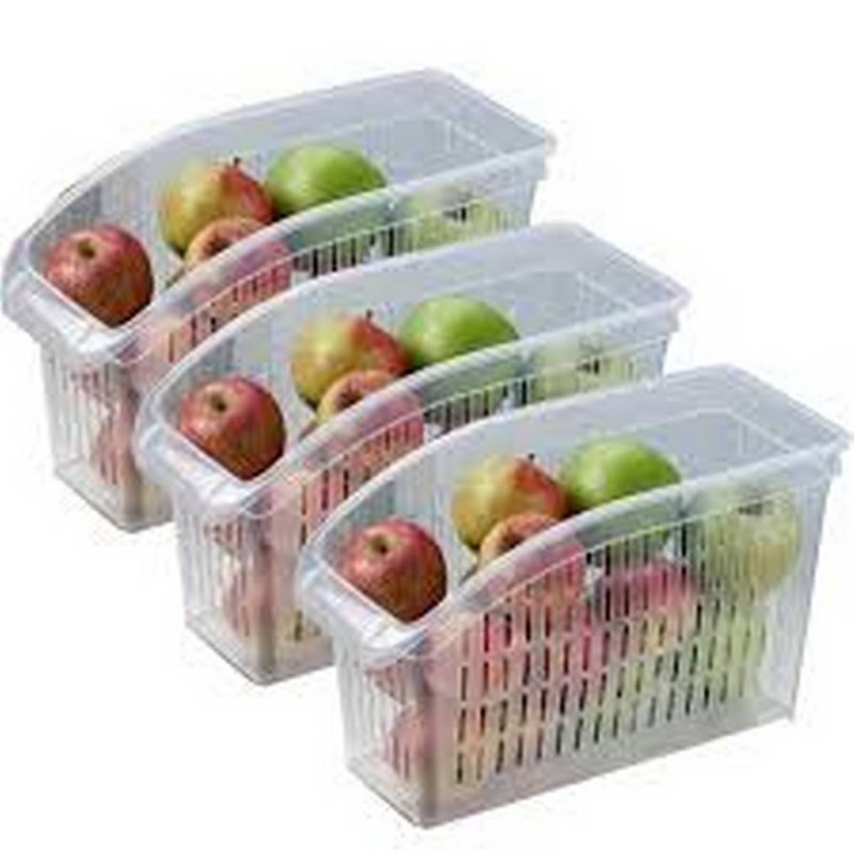 Pack Of 2 Fridge Plastic Hollow Out Design Vegetables Fruits Storage Box Container Kitchen Bathroom Laundry & Balcony Storage Basket