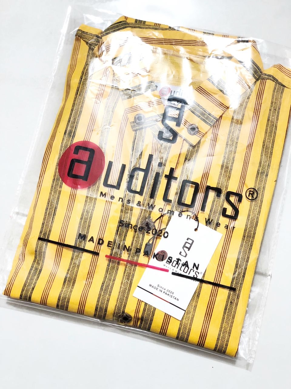 Auditors®️ Mens Semi-Formal Cotton Stripe Shirt Yellow Colour 100% Pure Cotton Fabric For Year-Round - Code AMS-100