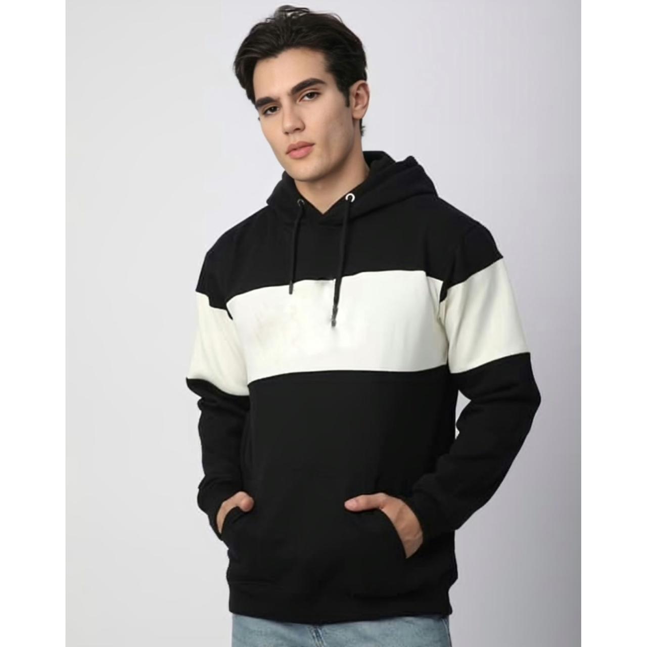 New Style Black With White Panel Hoodies For Men