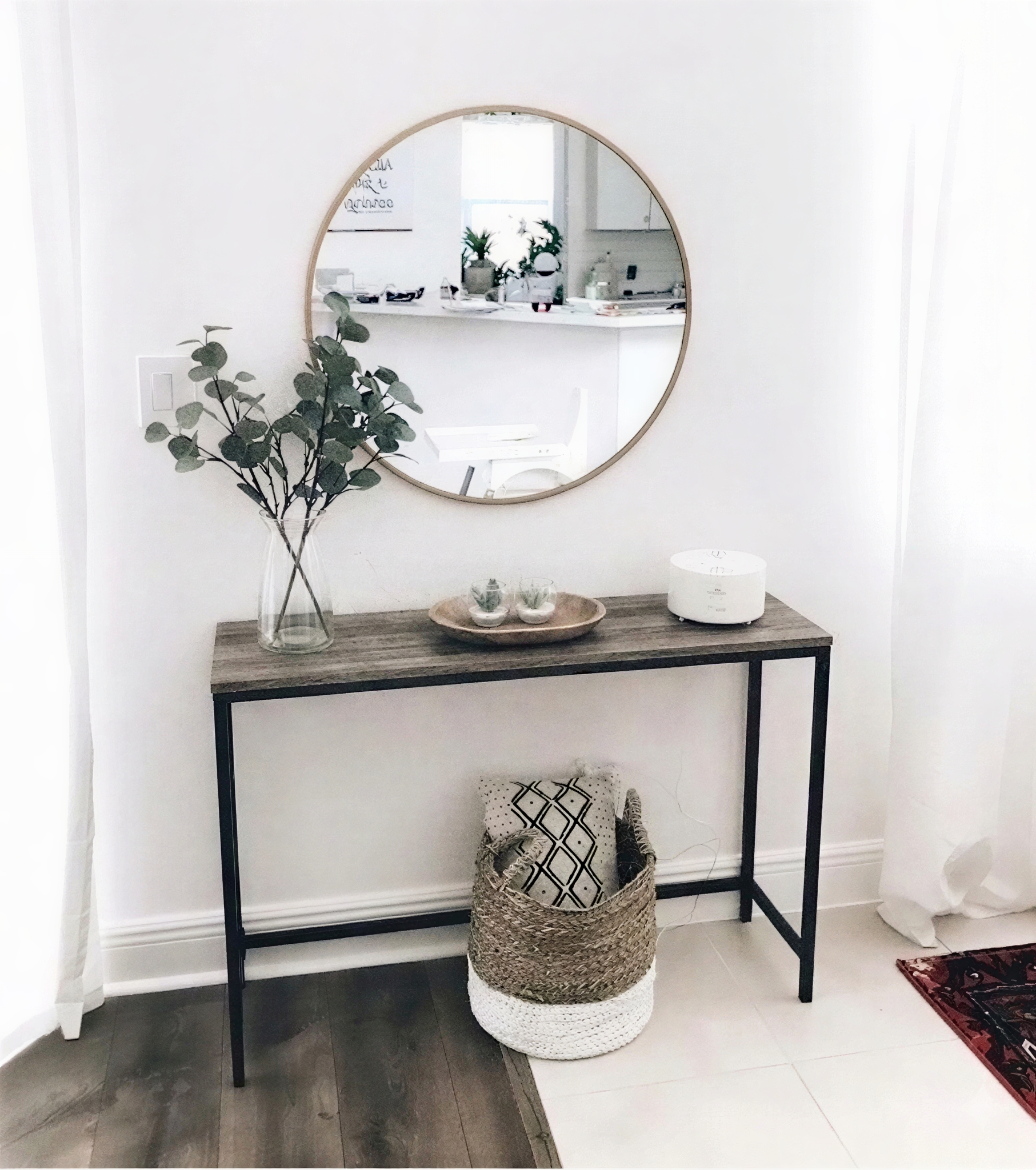 Luxury Console Table – Black Marble Design Top with Black Metal Frame | Modern Entryway & Hallway Table for Living Room | Wrought Iron Sofa Side Table | 40x32x12 Inches