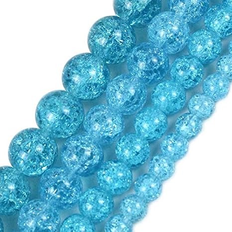50/100PCS 8mm Crack Glass Beads for Jewelry Making – Cracked Round Loose Beads, 100+ Beads Per Strand, DIY Bracelet, Necklace & Earring Craft