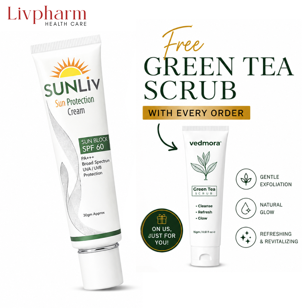 SUNLIV Sun Protection Cream Sun Block SPF 60 - Unisex (Men & Women) PA*** Broad Spectrum UVA/UVB Protection Sunblock , Sunscreen 30gm Approx Marketed by LIVPHARM Health Care
