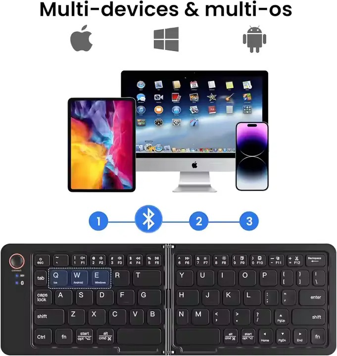 B023 11-Inch Foldable Bluetooth Keyboard – Rechargeable Wireless Keyboard for Mobile, Tablet & Laptop