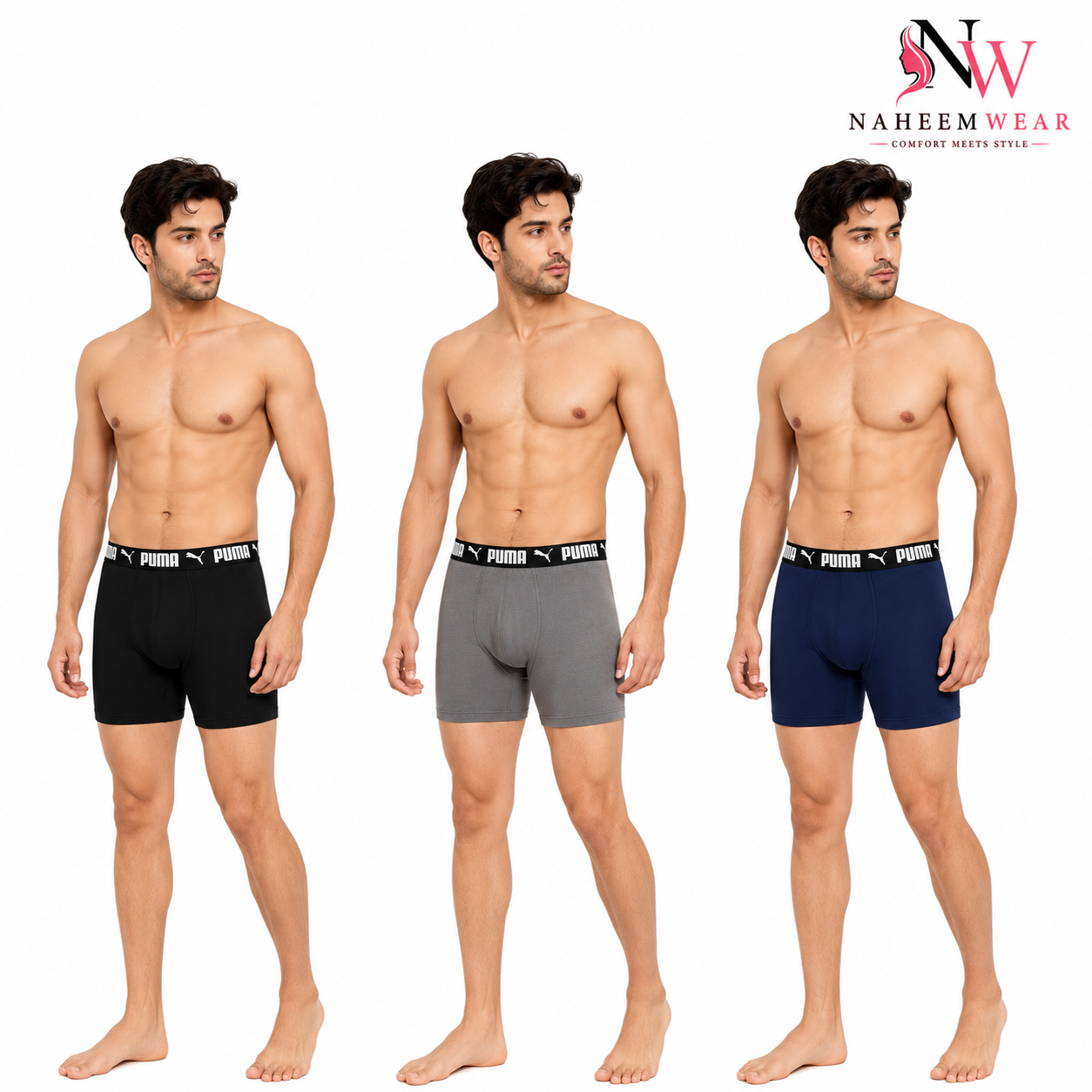 Pack of 2 Men's Premium Cotton Boxer Briefs | Soft Stretch Boxer Underwear | Naheem Wear | Boxers Men