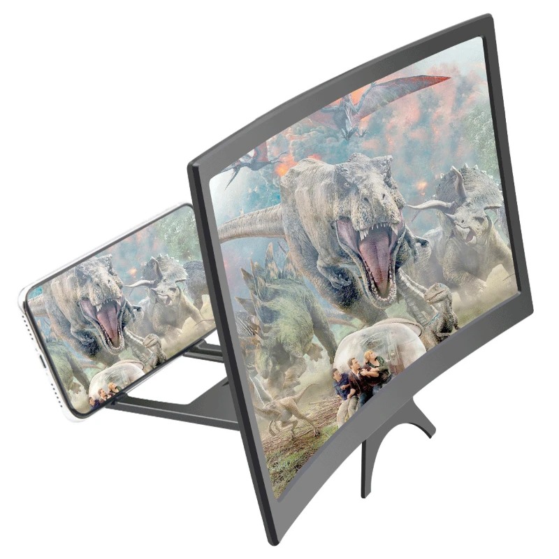 12-Inch Curved Screen Magnifier & 3D HD Mobile Display Amplifier | Universal Portable Desk Holder Stand