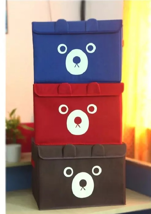 Pack of 3 Cartoon Folding Storage Bins Quilt Basket Kid Toys Organizer