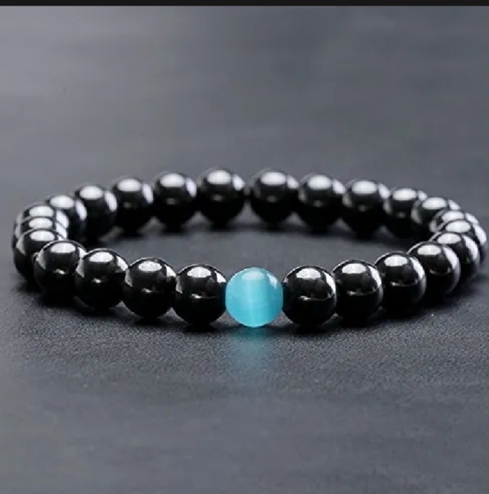 Black Beads Bracelet for Men | Sleek Faux Stone Look Wrist Band | Premium Stylish Beaded Bracelet | Adjustable Fashion Jewelry for Boys & Men