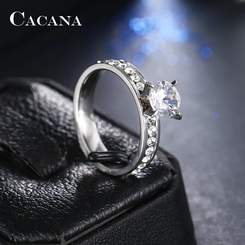 Woman Classic Design Stainless Steel Wedding Engagement Cubic Zircon Ladies Ring Jewelry