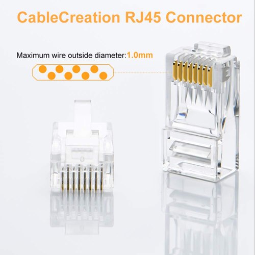 RJ45 Pass Through Connectors - Easy to Crimp Modular Plug for Solid or Stranded UTP Network Cable | Male Ethernet Connector End