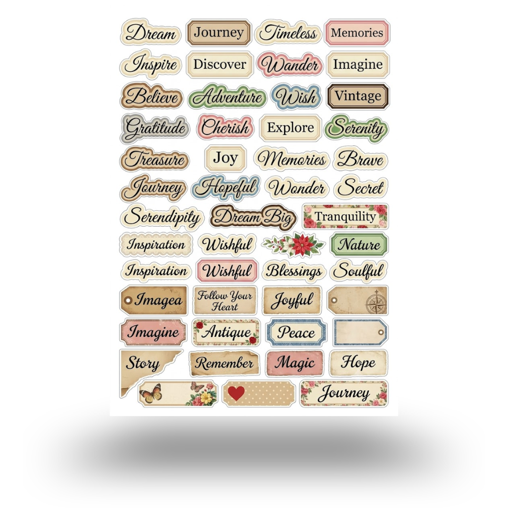 Motivational Words Multicolor Sticker Sheet | Journal Aesthetic Stickers - Uncut and A6 Sized (10x15cm) Art for Laptops, Journals, and More - Express Yourself Creatively for Girls and Boys