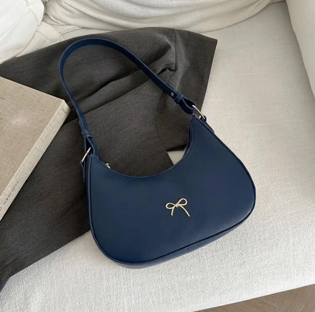 Women's Luxury Crescent Underarm Shoulder Bag  Cute Bow Leather Half Moon Purse & Handbag for Girls