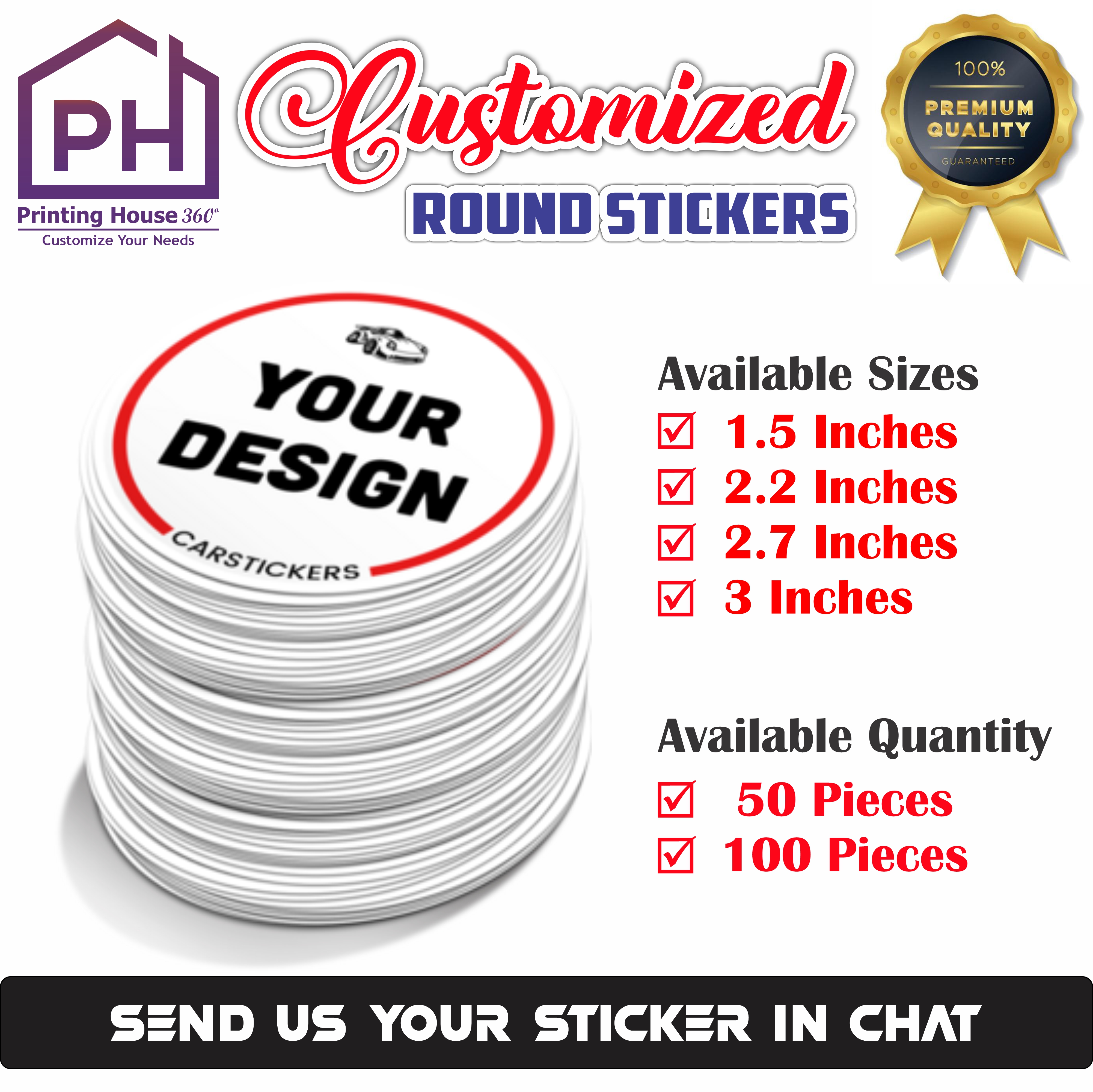 Customize Round Stickers - Custom Logos - Wedding Stickers - Design Your Own Stickers - Personalized Bottle Stickers For Branding Your Business (Size: 1.5 / 2 / 2.5 / 3 / 3.5 Inches) (Qty: 50/100 Pieces)
