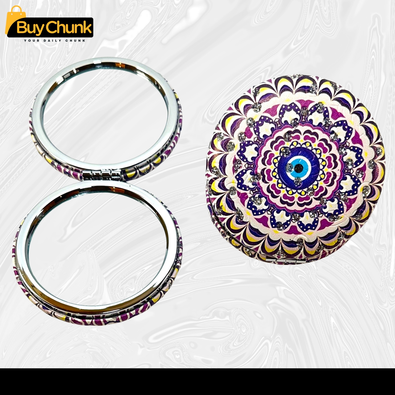 Mandala Compact Mirror with Glitter Design | Stylish Mandala Design for Everyday Use | Dual-Sided Compact Makeup Mirror for Women | Perfect Gift Idea