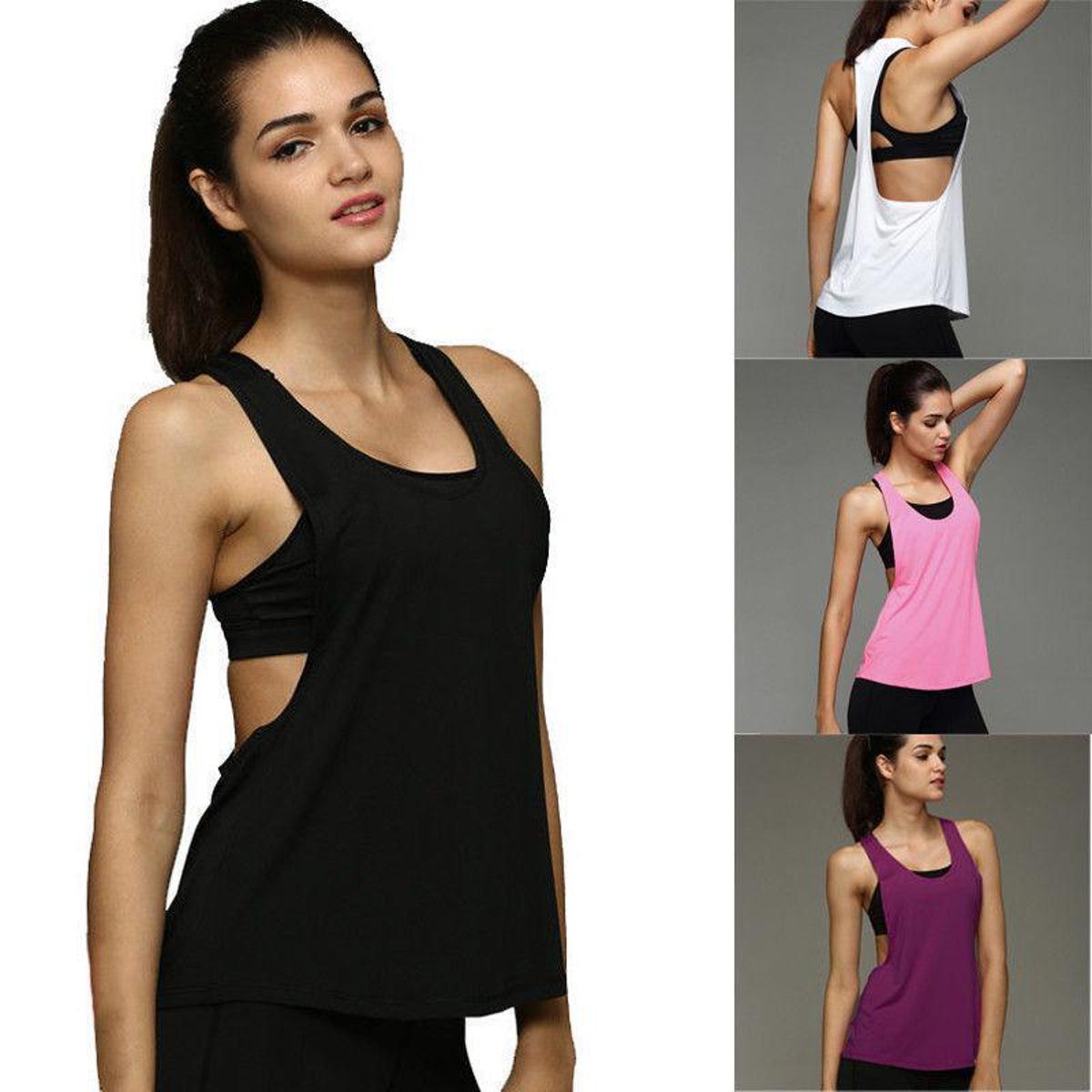 Womens Yoga Gym Sports Tops Shirts Tank Active Stretch Sleeveless Workout  Vest