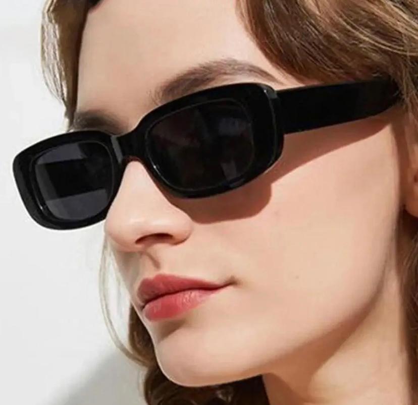 Full Black Vintage Rectangle Sunglasses for Women - Retro Driving Glasses Square Frame Travel Fishing Hiking Eyewear For Girls & Boys