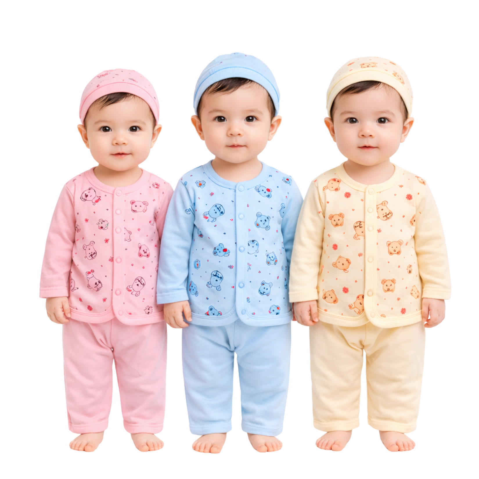 Pack of 3 New Born Baby Clothes Set – 3 Piece Baby Suit with Shirt, Pajama & Cap, Soft Cotton Summer Collection, Multicolor 0 Size Dress Set for Baby Boys & Girls