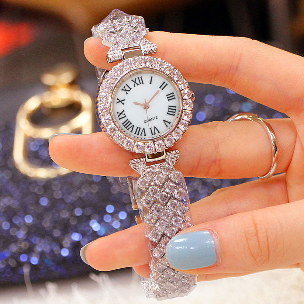 Full Rhinestone Steel Belt Ladies Watch Roman Face Stars Temperament Business Women's Watch Bracelet Watch