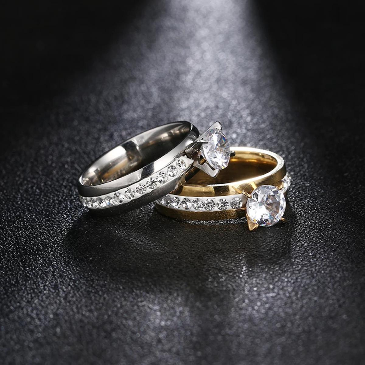 Woman Classic Design Stainless Steel Wedding Engagement Cubic Zircon Ladies Ring Jewelry