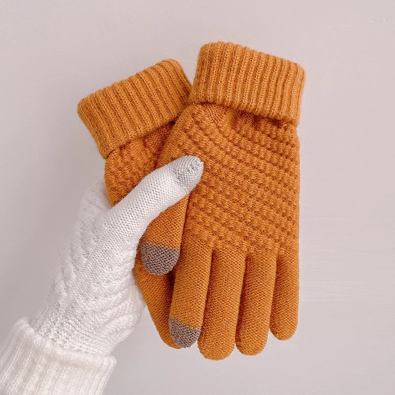 Women Warm Winter Gloves Stretch Classical Knit Mittens Wool Full Finger Outdoor Cycling Driving Glove Outdoor Activities Gloves Female Outdoor Activities Gloves