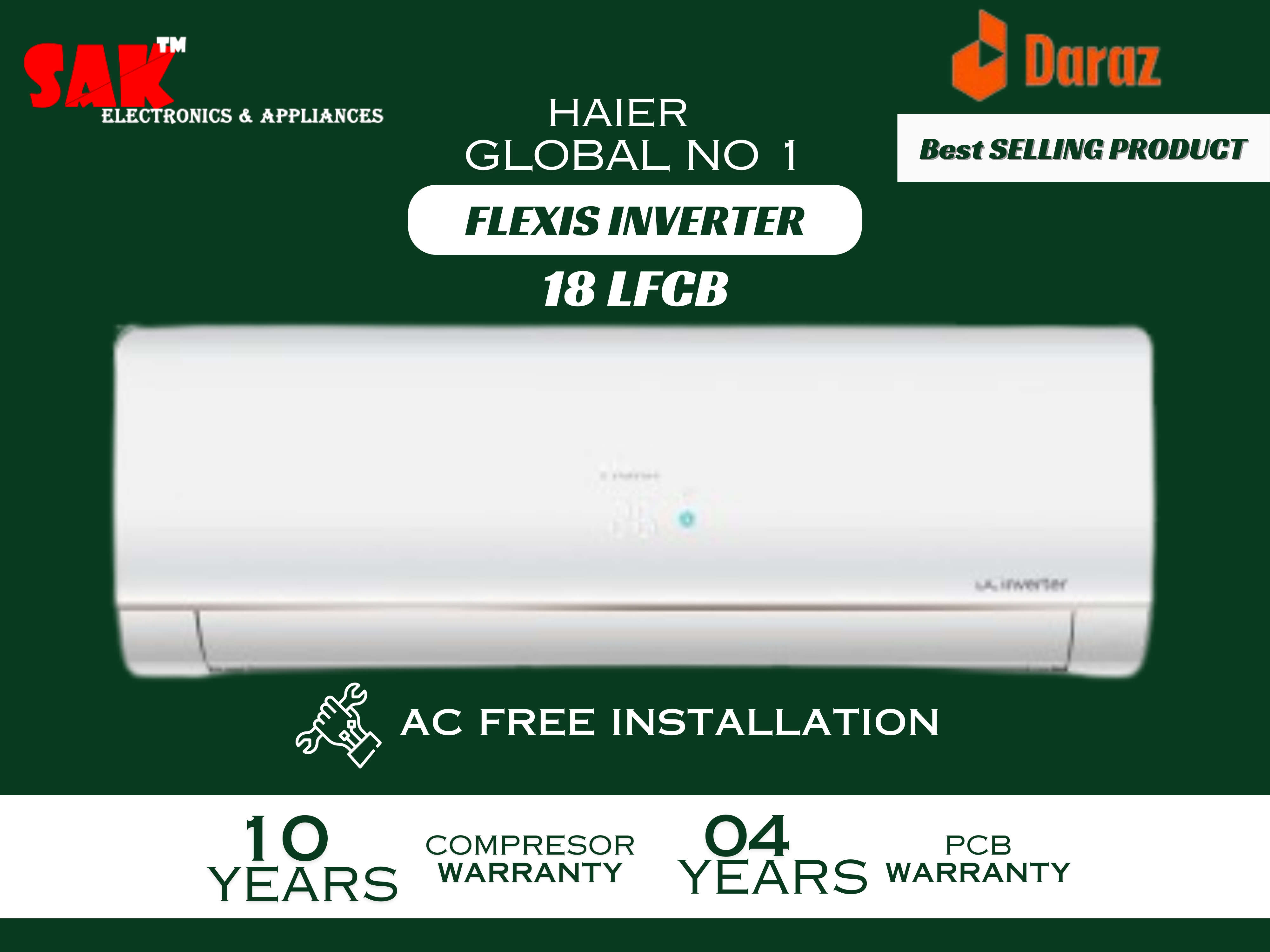 Haier Inverter AC (1.5 Ton) HSU18LFCB/013USDC (W) 67 Energy Saving