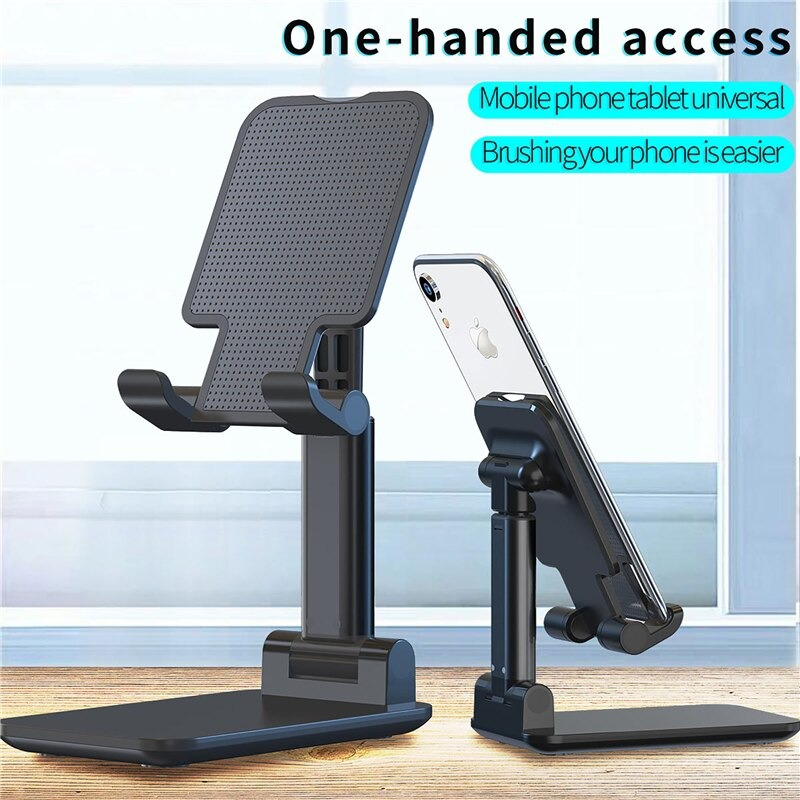 Universal Foldable Desk top Mobile Phone Stand Bracket Holder, Mobile Phone Stand Mount Adjustable Flexible Desktop Smart Phone Tablet Holder Pocket Size Product Easy to Carry for Study and Office Use Compatible with all size Mobiles (Black - White Color)