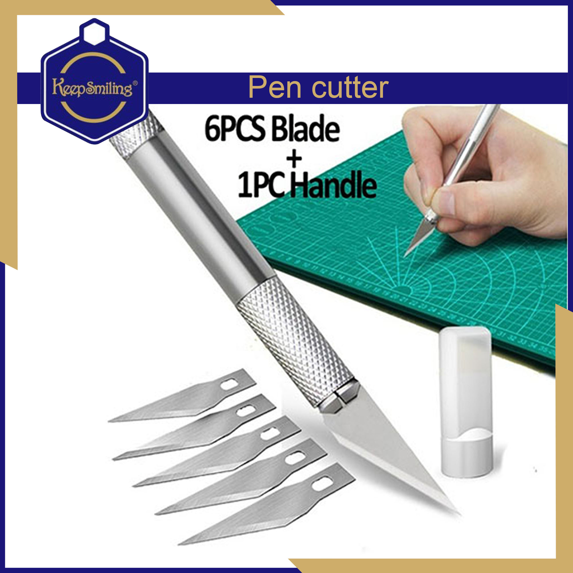 Keep Smiling Pen Type Paper Cutter Precision Cutter X-acto Knife For Artists Pen Knife Knives Metal Precision Paper Cutting Cutter Art Tool For Craft Set Model Making Carving Scoring Pen Type With 6 Blades For Diy Creator