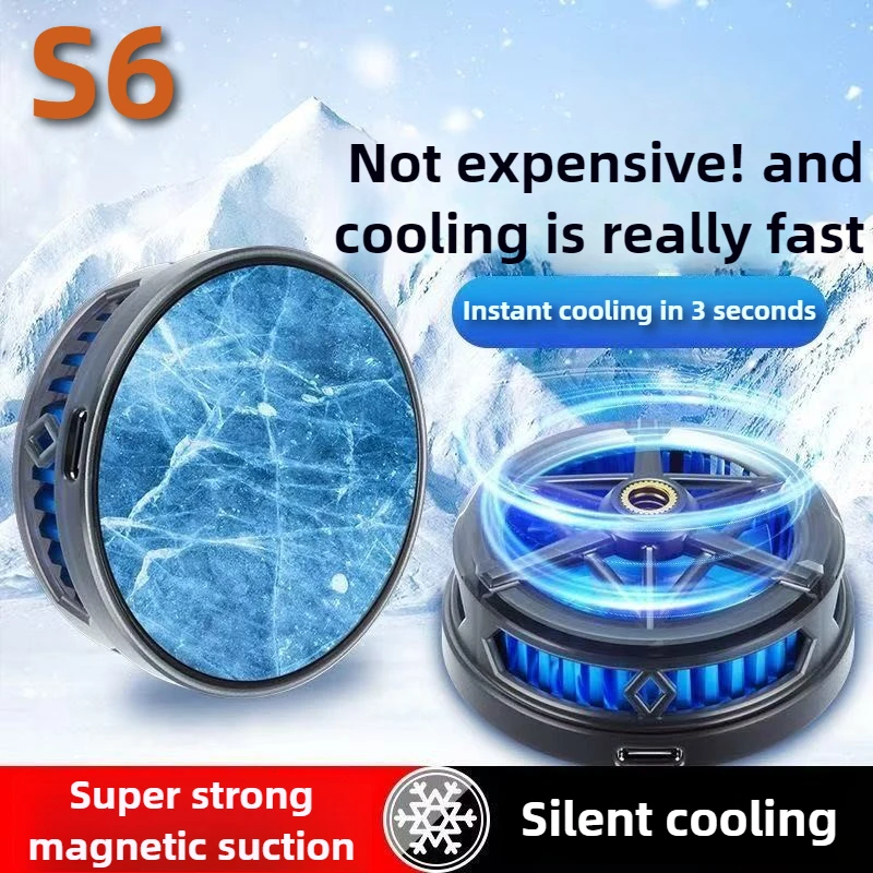 S6 Magnetic Semiconductor Phone Cooler Mobile Cooling Fan Phone Radiator Fan Portable Mobile Phone Cooling Fan Game Cooler For Tablet & Phones For PUBG Phone Cooler System Heat Sink Controller