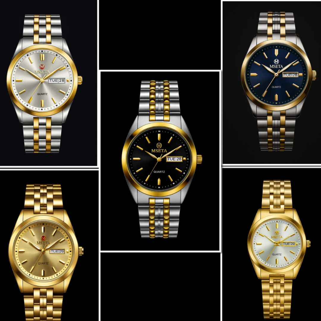 Mseta Men’s Watch – Stainless Steel Quartz Business Watch for Men – Waterproof, Luminous Display, Dual Calendar, Elegant Multicolor Design