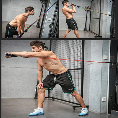 Fitness Home Gym 5 Rubber Tubes Fitness Strength Training Power Resistance Bands JT-003, Chest Flexor / Muscle Pulling Exerciser / Muscle Workout Stretcher Home Fitness Equipment for Men & Women