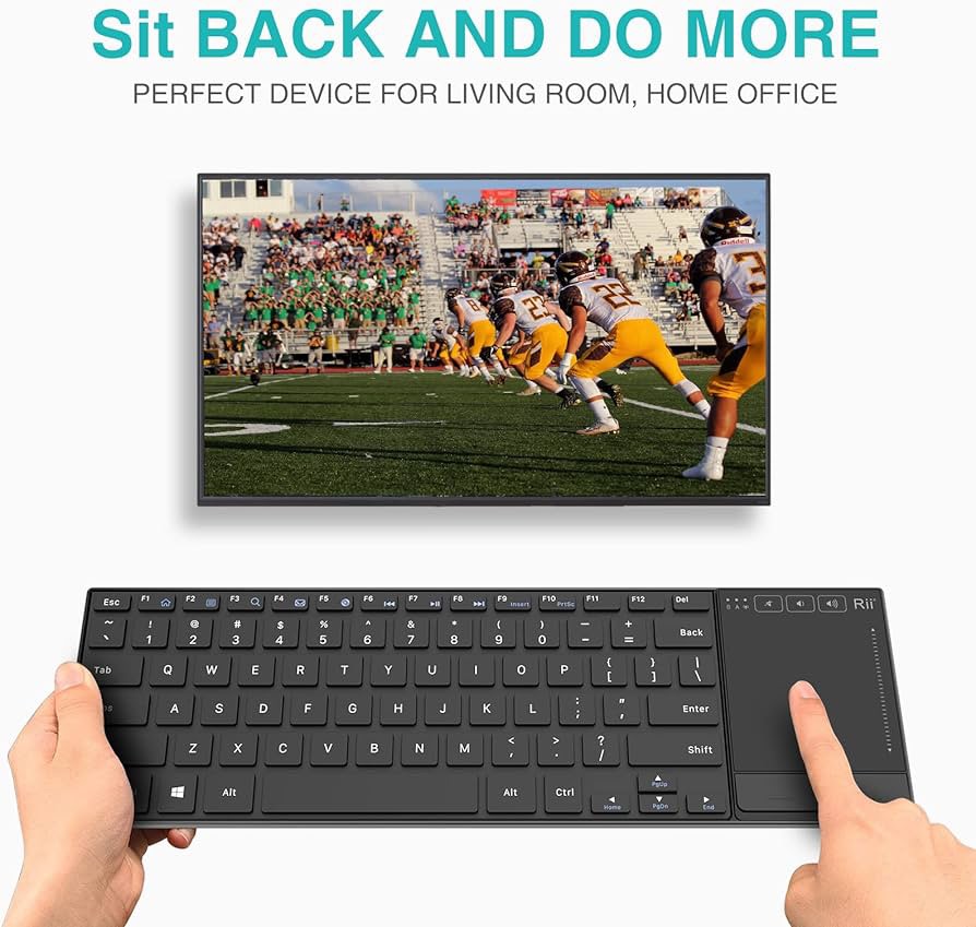 Wireless Touch TV Keyboard with Easy Media Control and Built-In Touchpad Mouse Solid Ultra Compact Full Size Keyboard -Connected Computer, Smart TV, HTPC